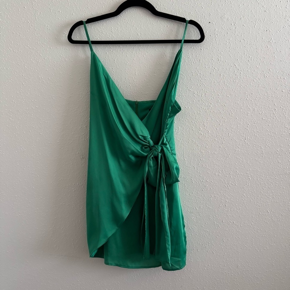 Akira Green Satin Tie Front Mini Dress Size M